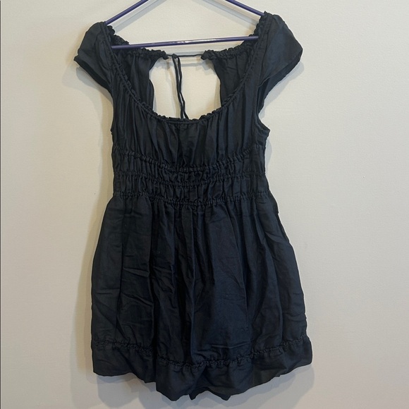 anthropologie black linen dress NWT ANTHROPOLOGIE SLEEVELESS SQUARE NECK LINEN MIDI BUTTON WRAP DRESS BLACK XL